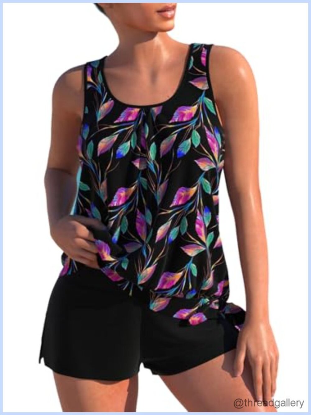 Women's Two Piece Tankini Swimsuit with Board Shorts Modest Full Coverage